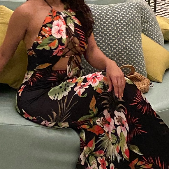 Backless maxi dresses for women summer stretchy and tropical print - Picture 3 of 5